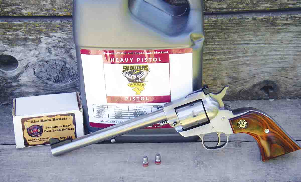 Shooters World Heavy Pistol powder produced good accuracy and velocity with cast bullets.